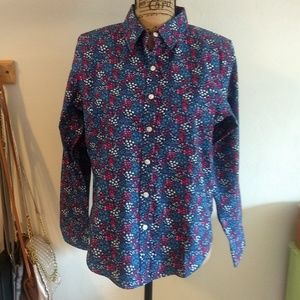 L.L. Bean Small Floral Button-Down Shirt Blue Red